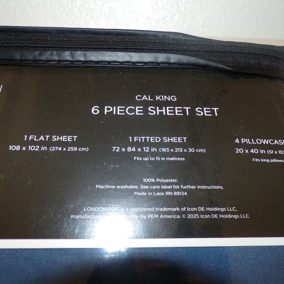 6-pc London Fog CAL KING Sheet Set Blue (2 extra pillowcases) - Picture 5 of 5